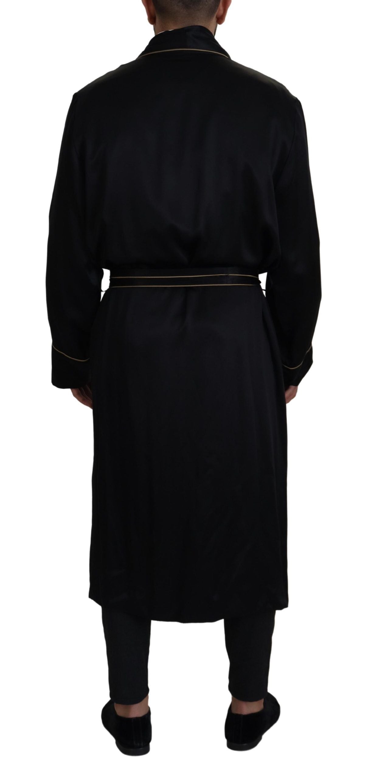 Black 100% Silk Robe Coat Wrap Jacket
