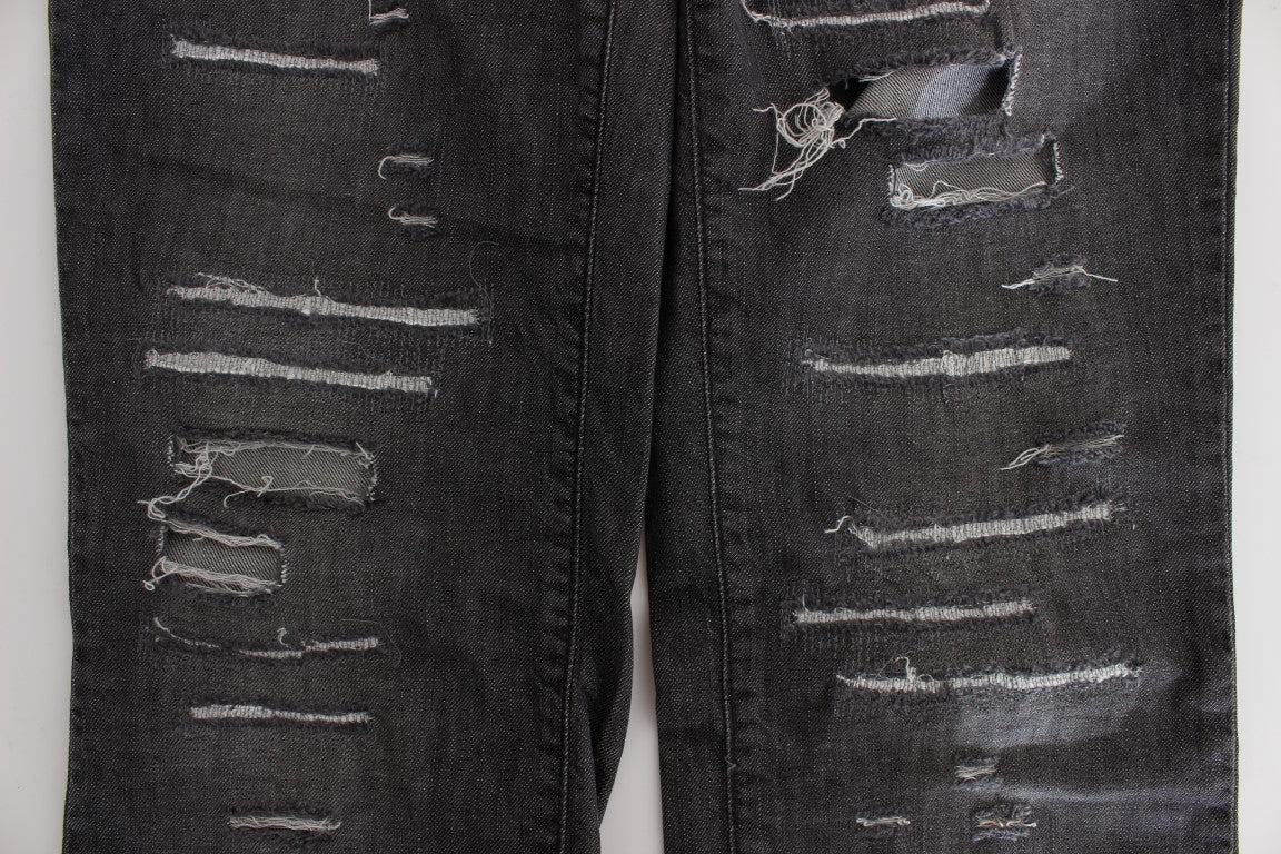 Gray Wash Cotton Torn Straight Fit Jeans