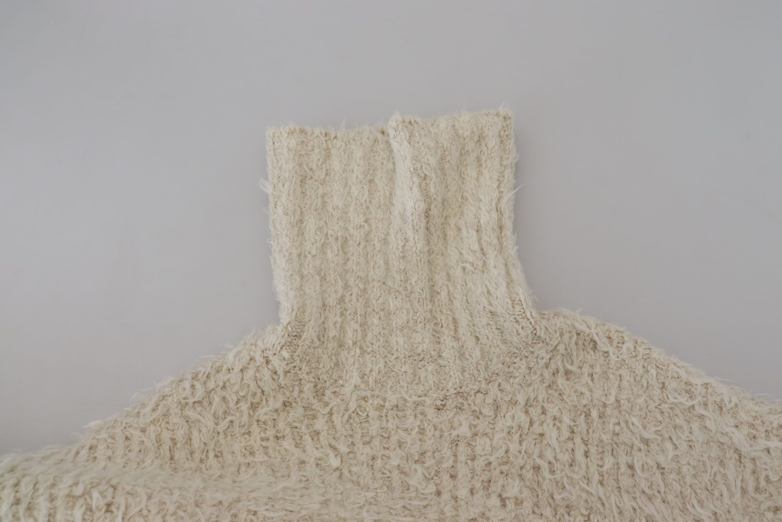 Cream Wool Knit Turtleneck Pullover Sweater