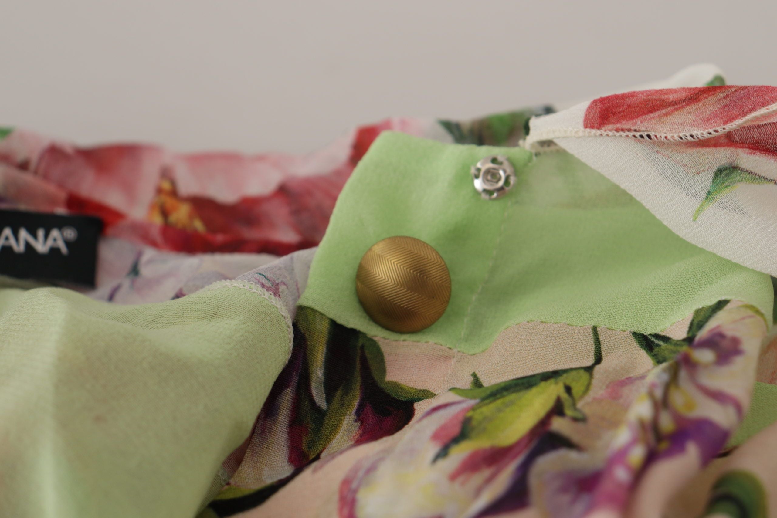 Multicolor Floral Patchwork Design Ascot Collar Top Blouse