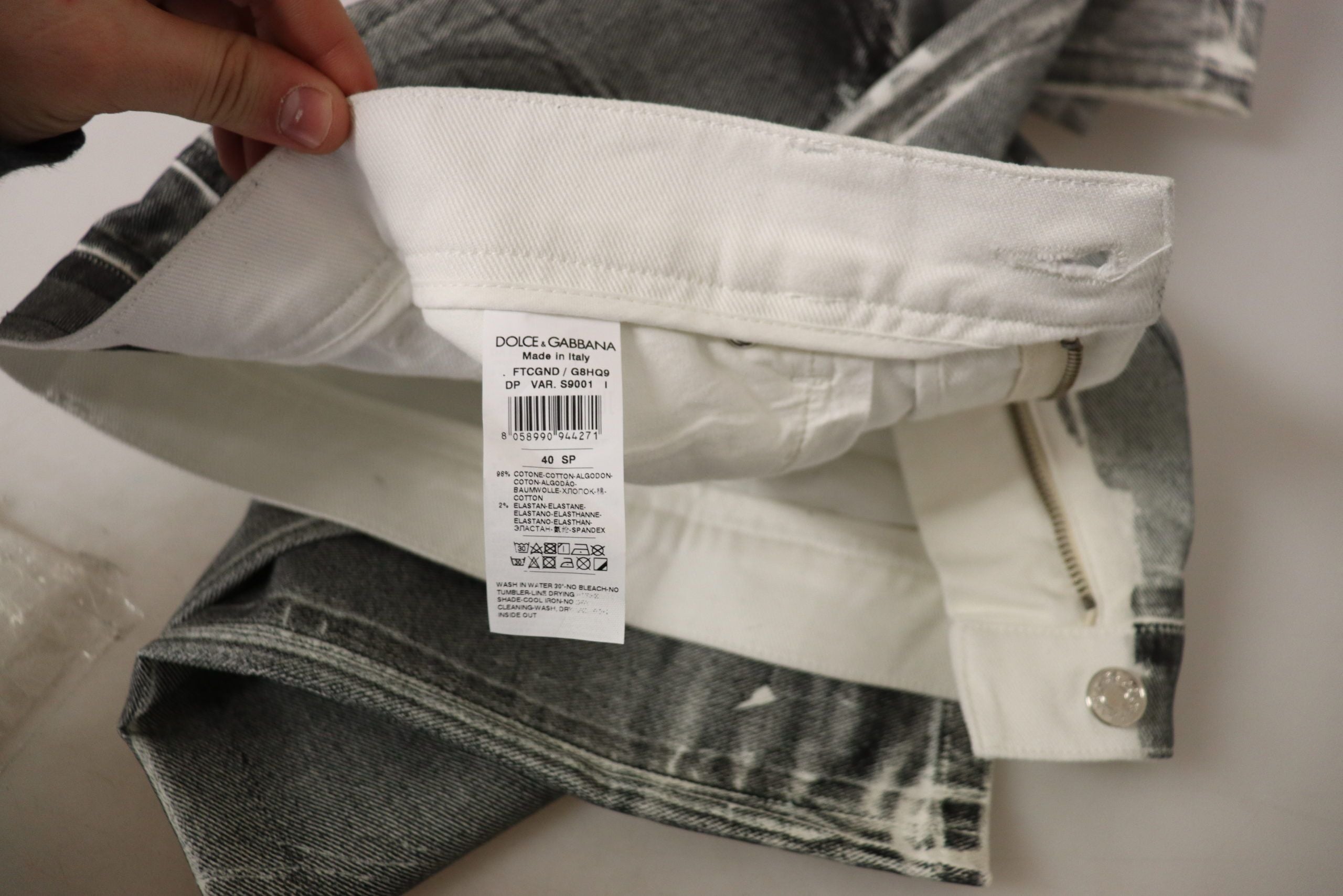 Grey Washed High Waist Denim Pants Cotton Jeans