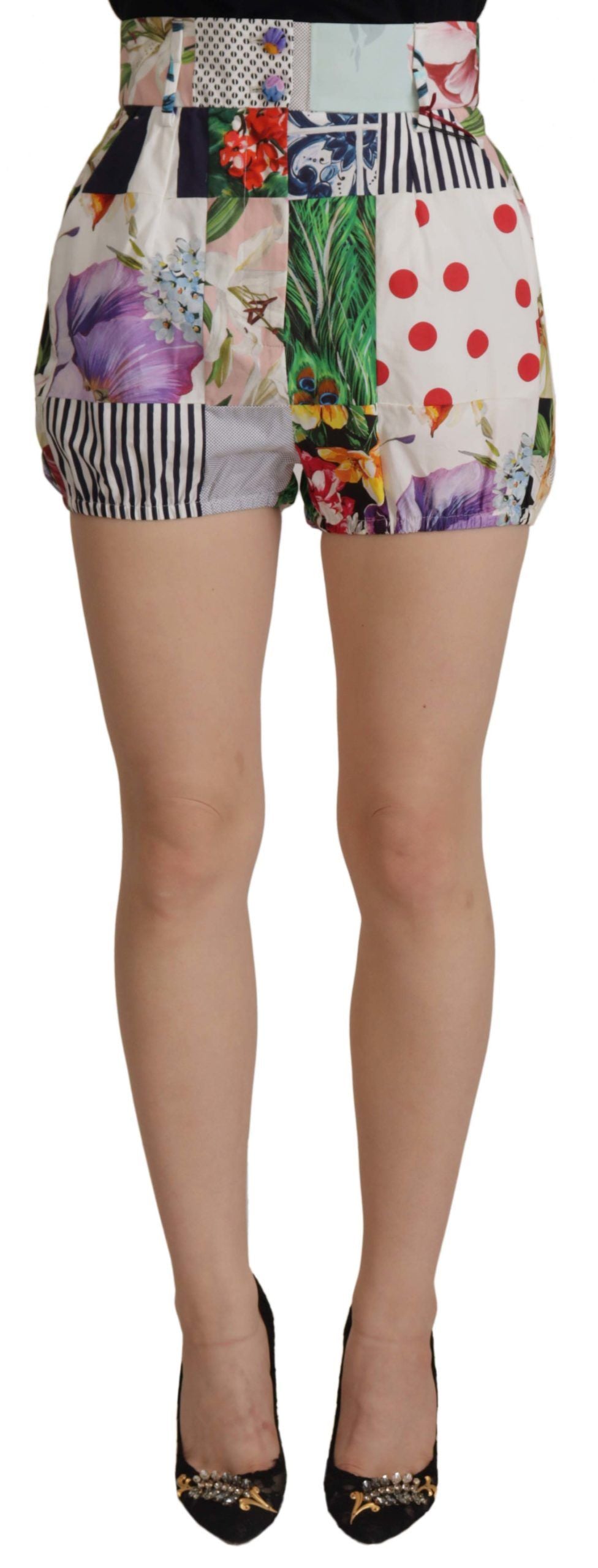 Multicolor Patchwork High Waist Cotton Shorts