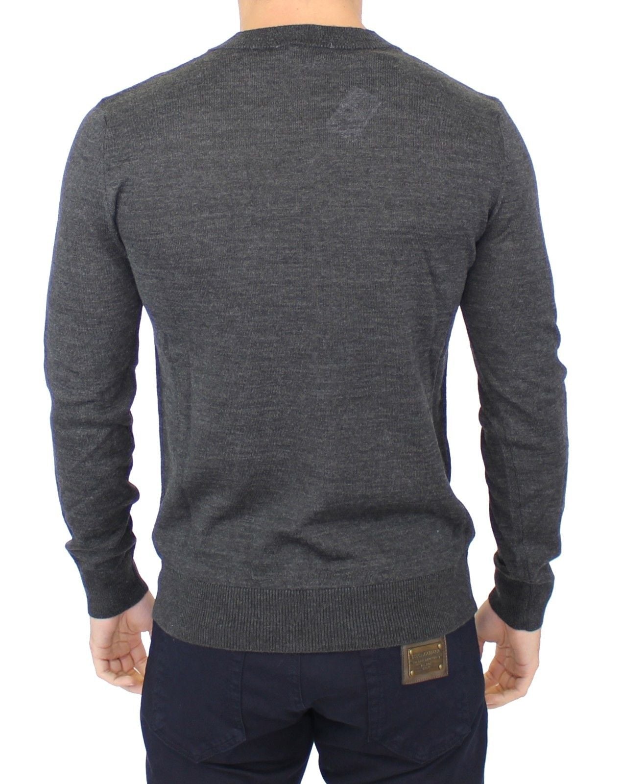 Gray Wool Blend V-neck Pullover Sweater