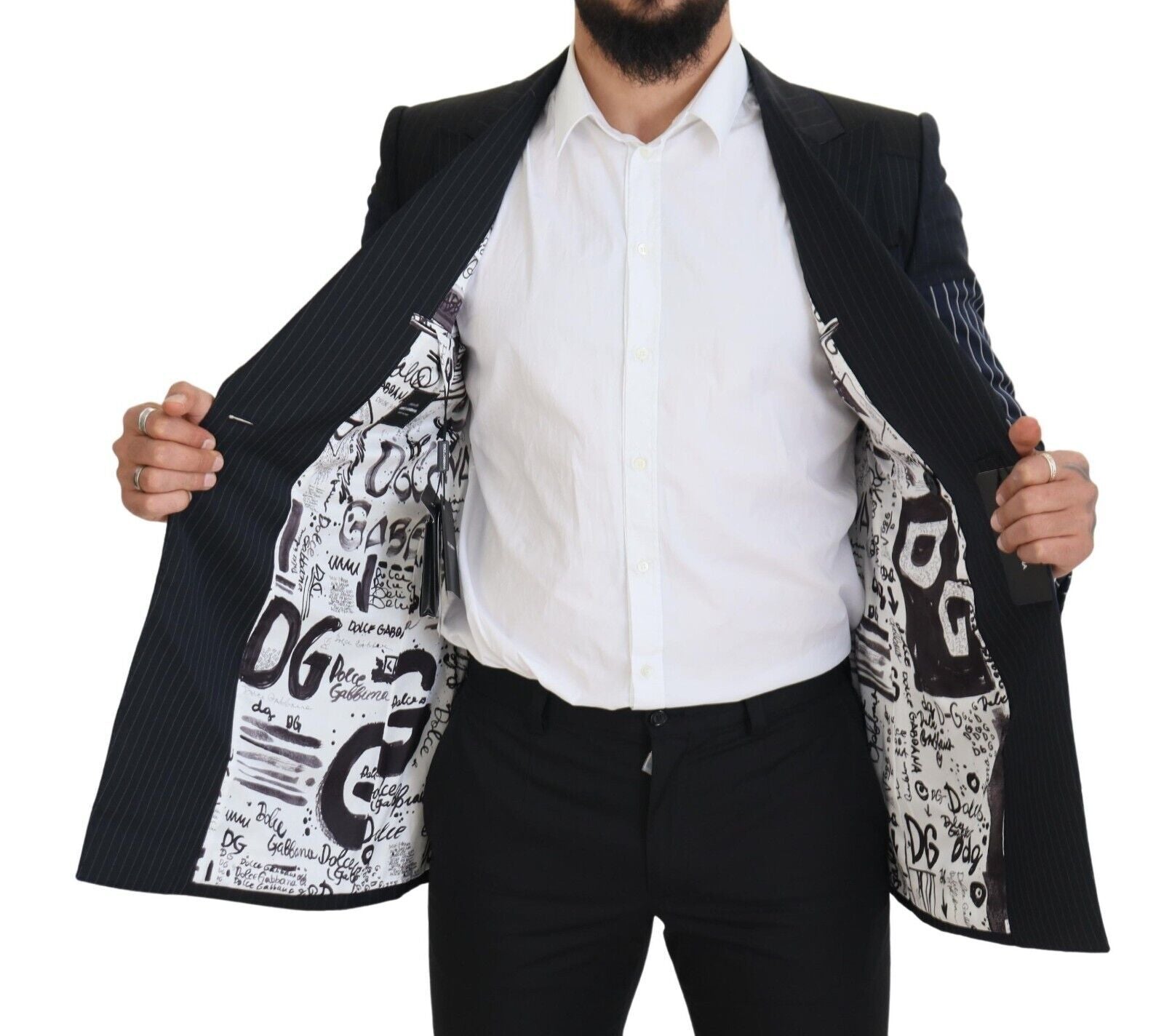 Blazer Croisé Bleu en Laine Patchwork