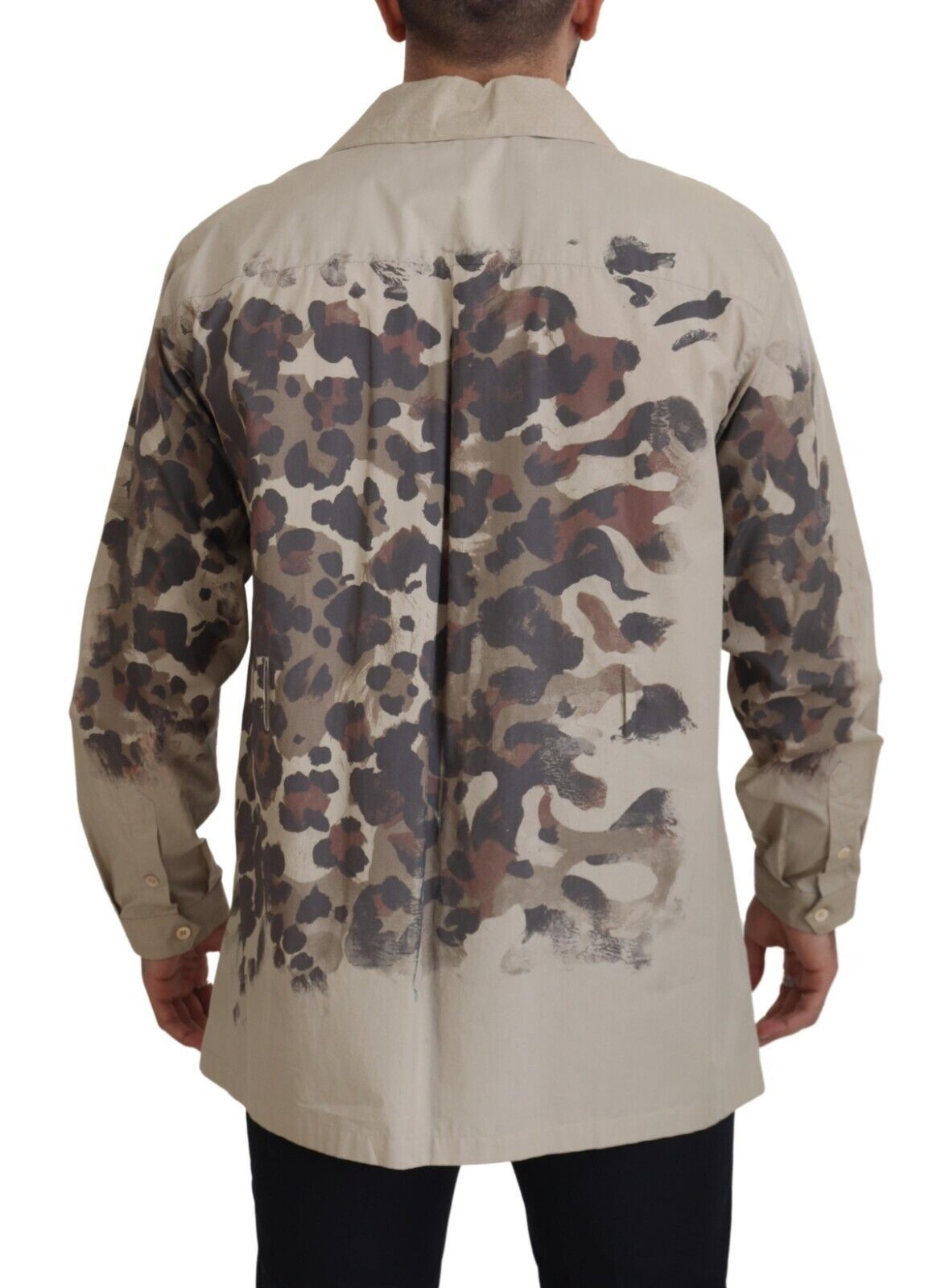 Chemise Casual Homme Beige Camouflage en Coton