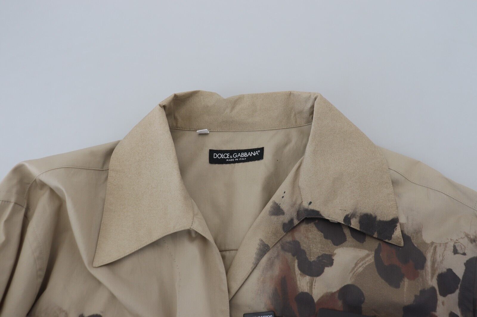 Chemise Casual Homme Beige Camouflage en Coton