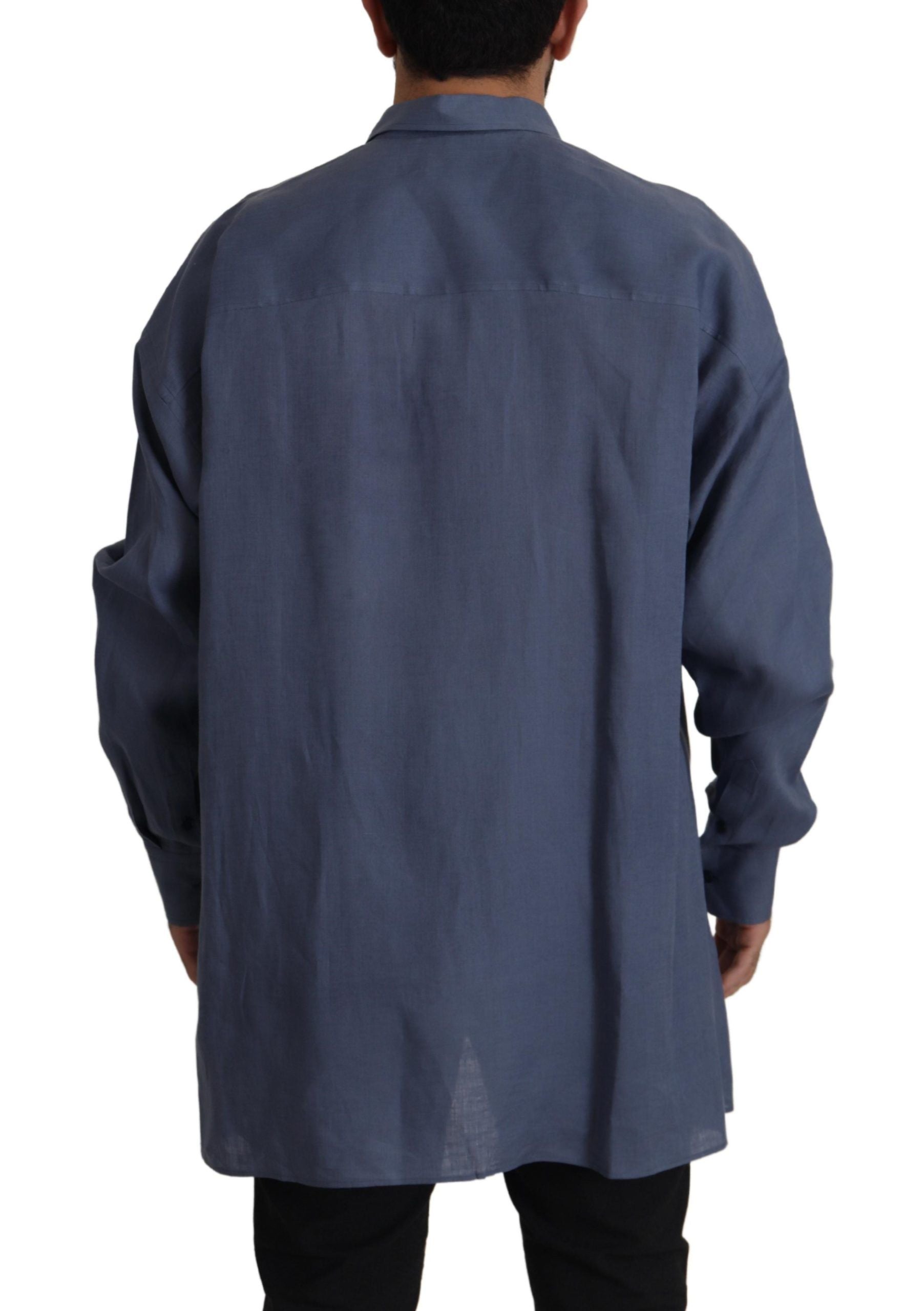 Chemise Formelle Homme Bleu Foncé en Lin