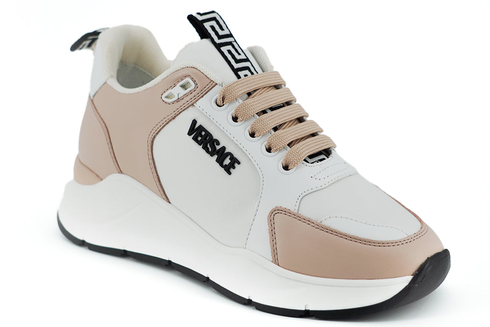 Sneakers Versace en cuir de veau Rose clair et blanc,