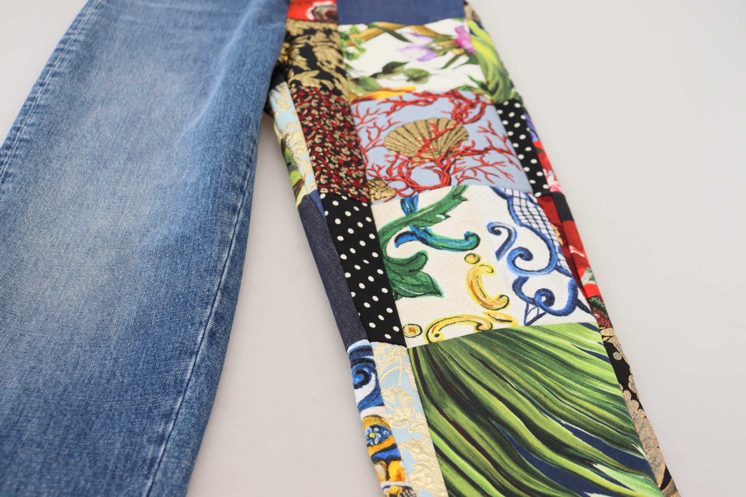 Jean Couture Taille Haute Bleu Jacquard Majolica