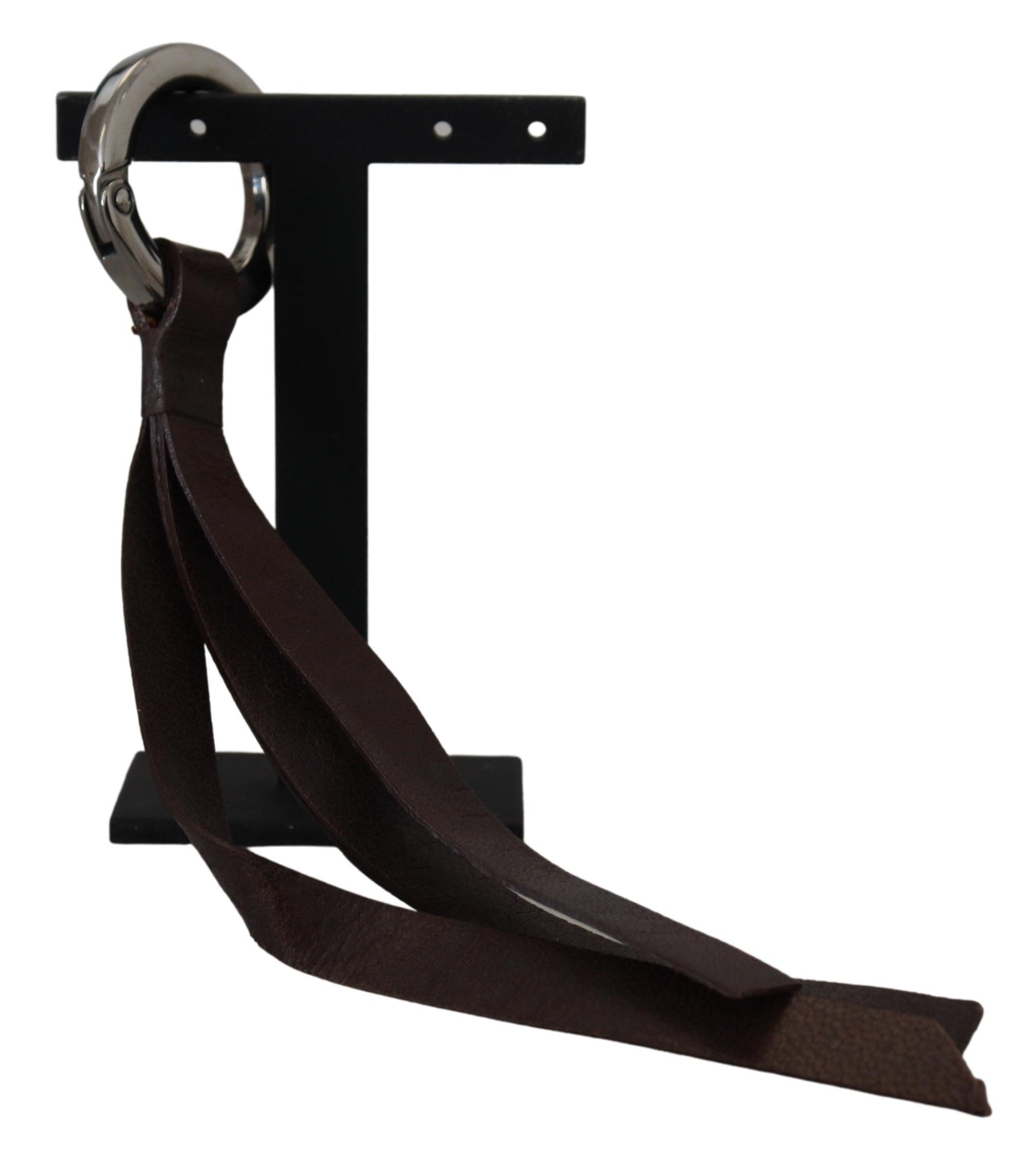 Brown Leather Silver Tone Metal Keyring Keychain