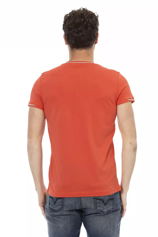 Orange Cotton Men V-Neck T-Shirt