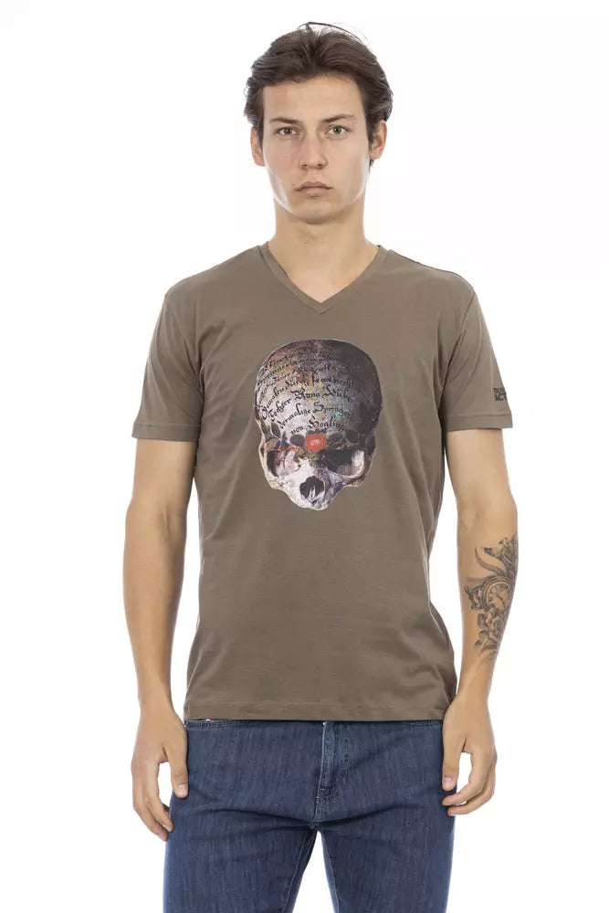 Brown Cotton Men's V-Neck T-Shirt