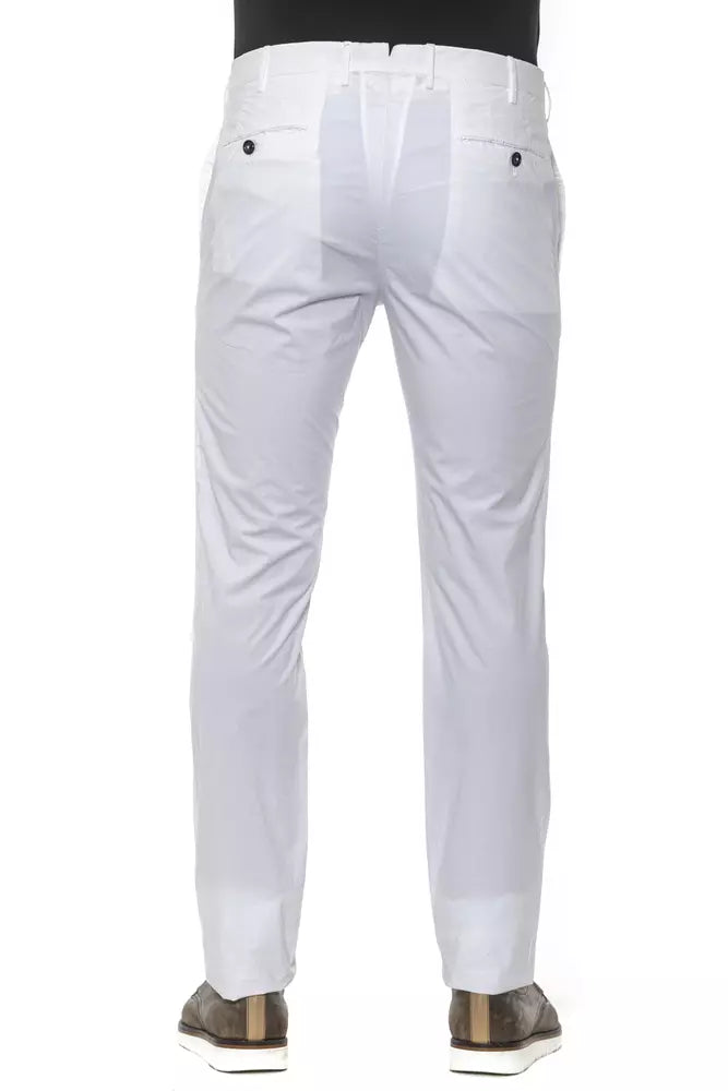 White Cotton Men Slim Trouser