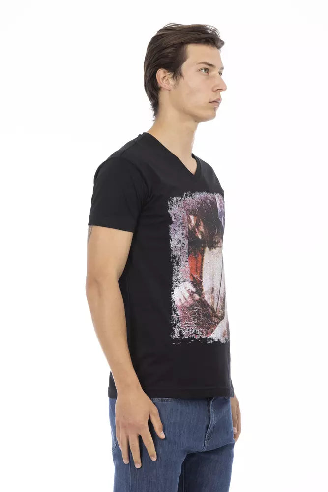 Black Cotton Men's V-Neck T-Shirt