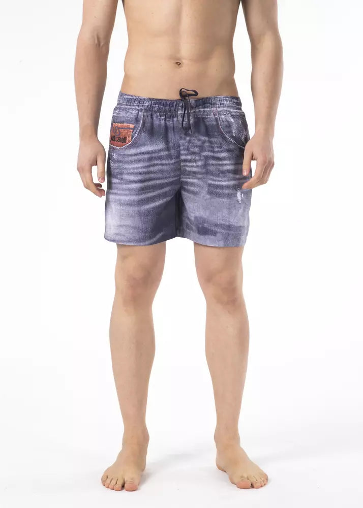 Blue Polyester Men Swimwear Short