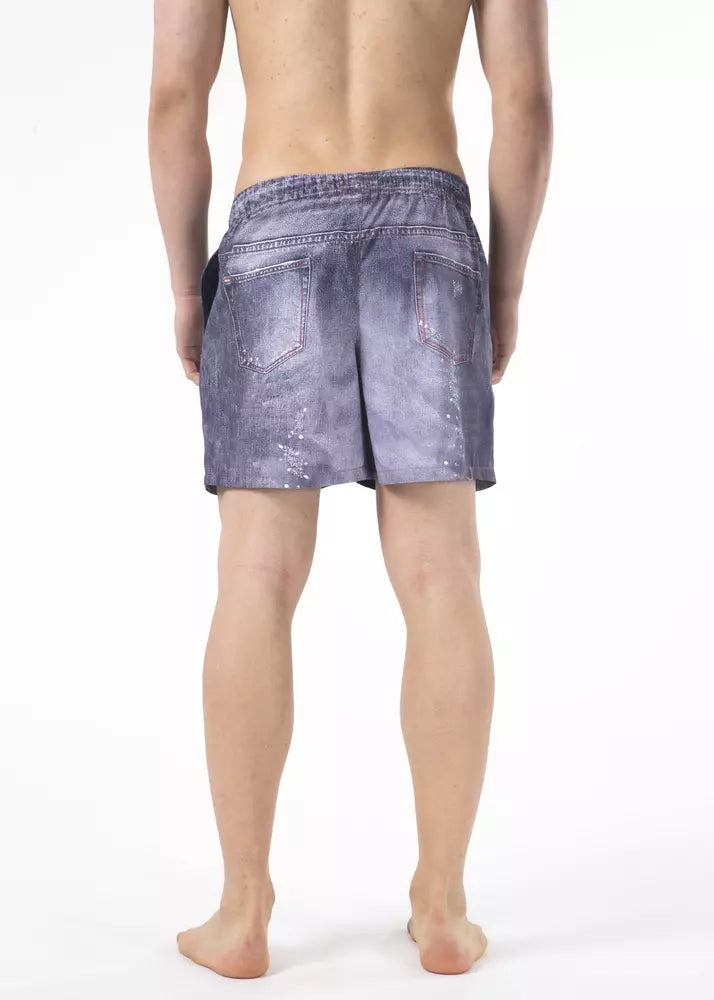 Blue Polyester Men Swimwear Short