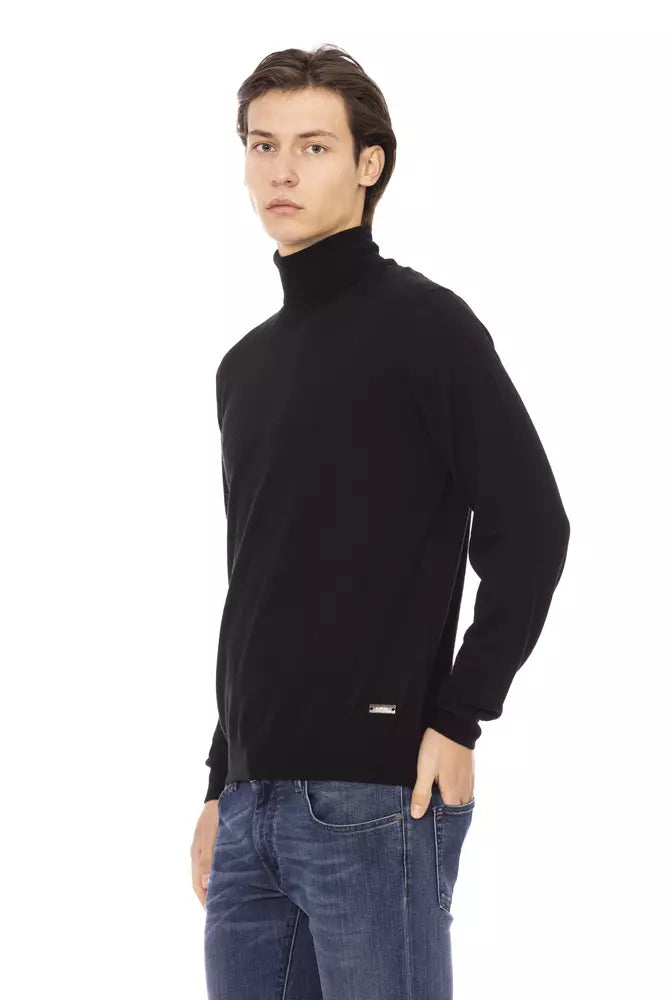 Black Fabric Men Sweater Turtleneck