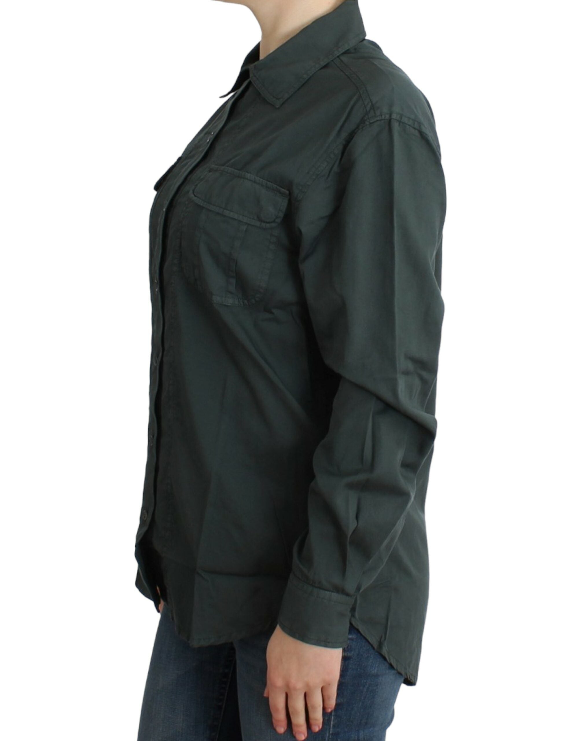 Gray button-down shirt