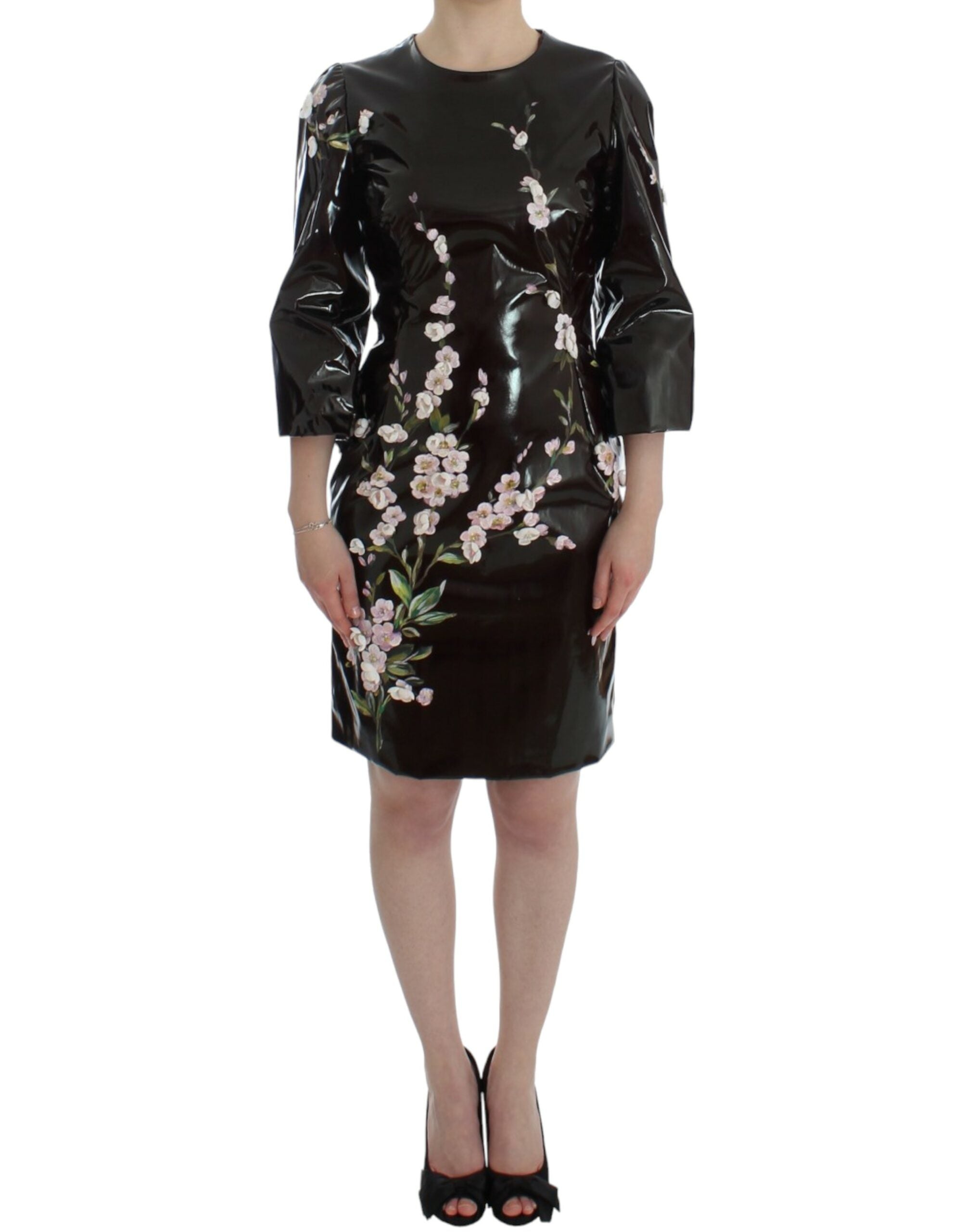 Black floral 3/4 Sleeve sheath dress