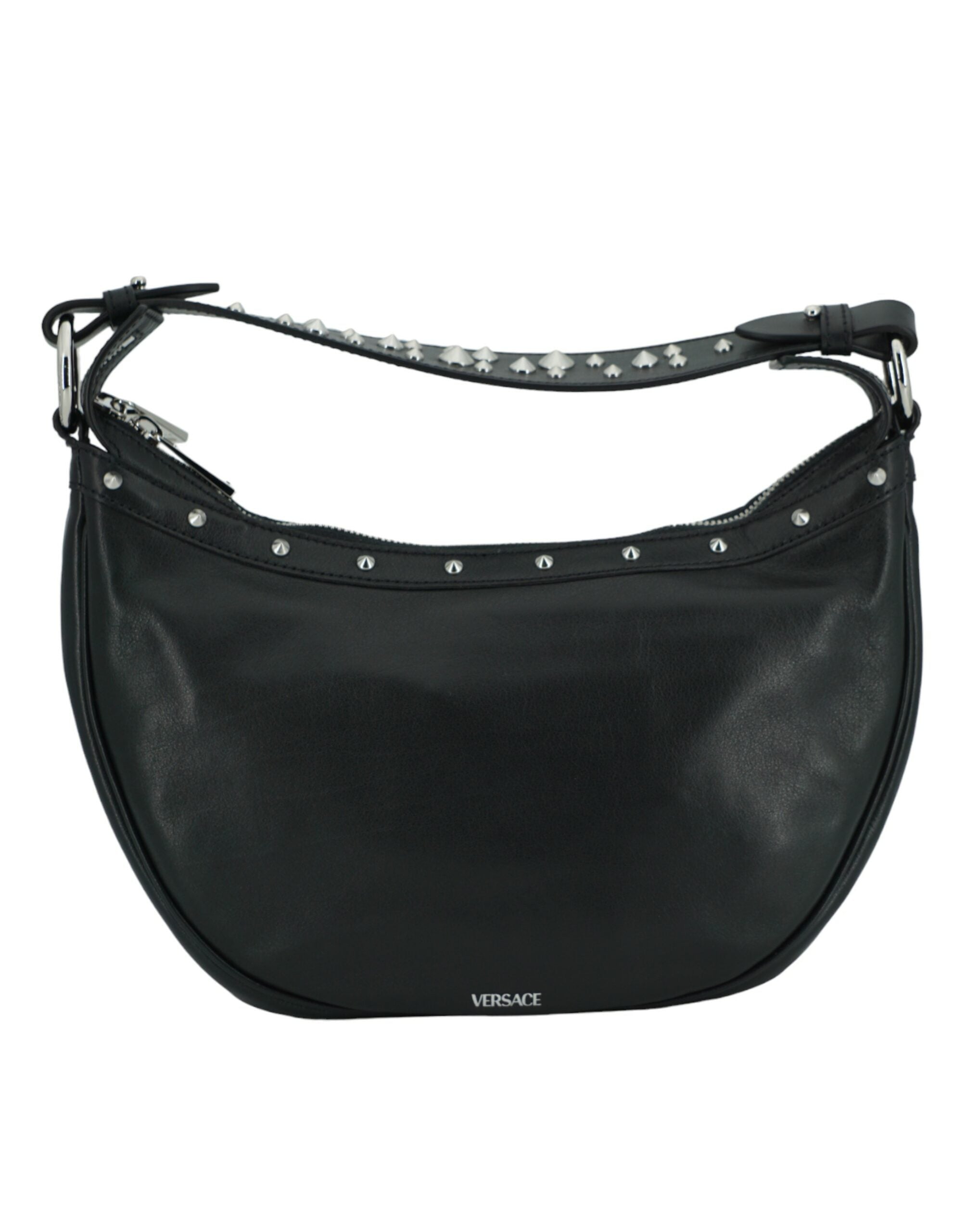 Black Calf Leather Small Hobo Shoulder Bag