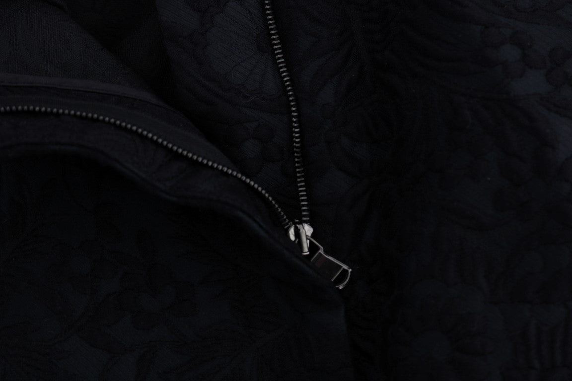 Black Brocade High Waist Capri Shorts