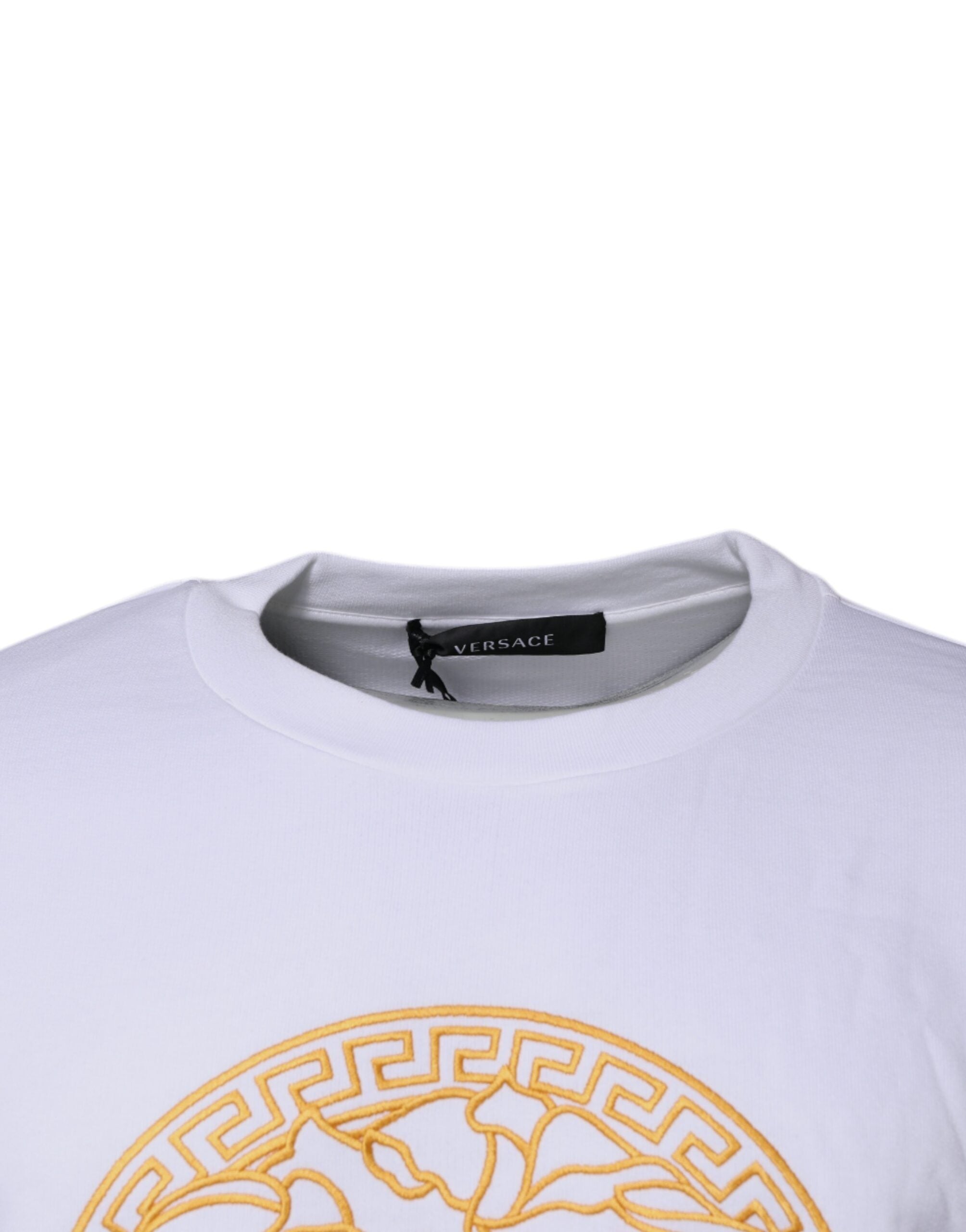 Versace — Pull blanc col rond avec broderie Medusa