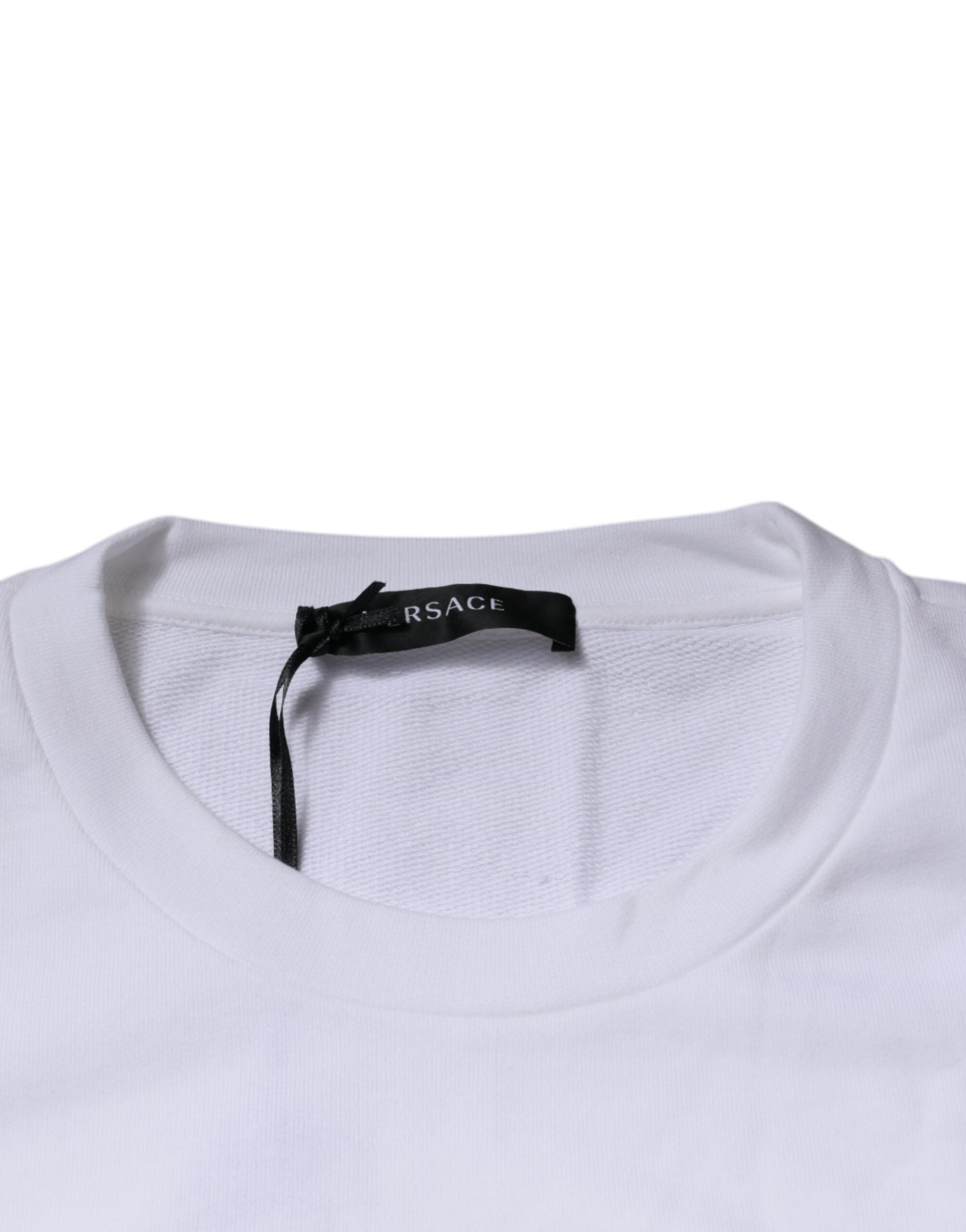 Versace — Pull blanc col rond avec broderie Medusa