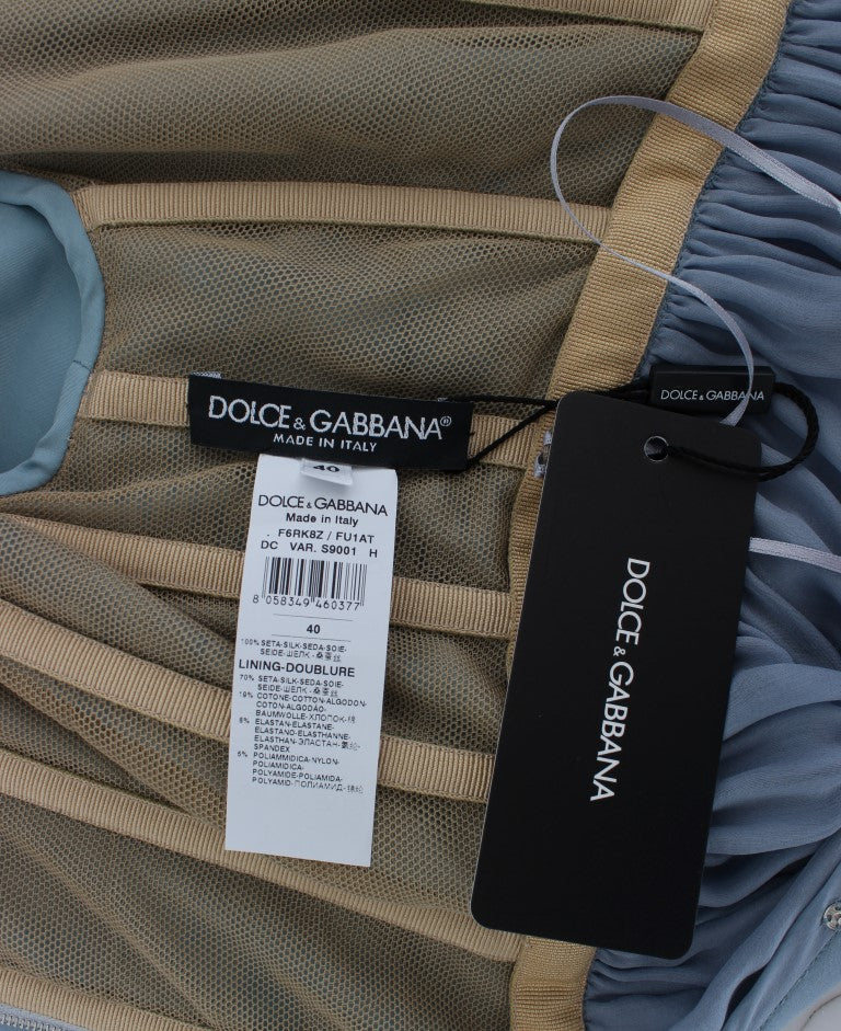 Ballkleid aus blauer Seide mit Kristallbesatz