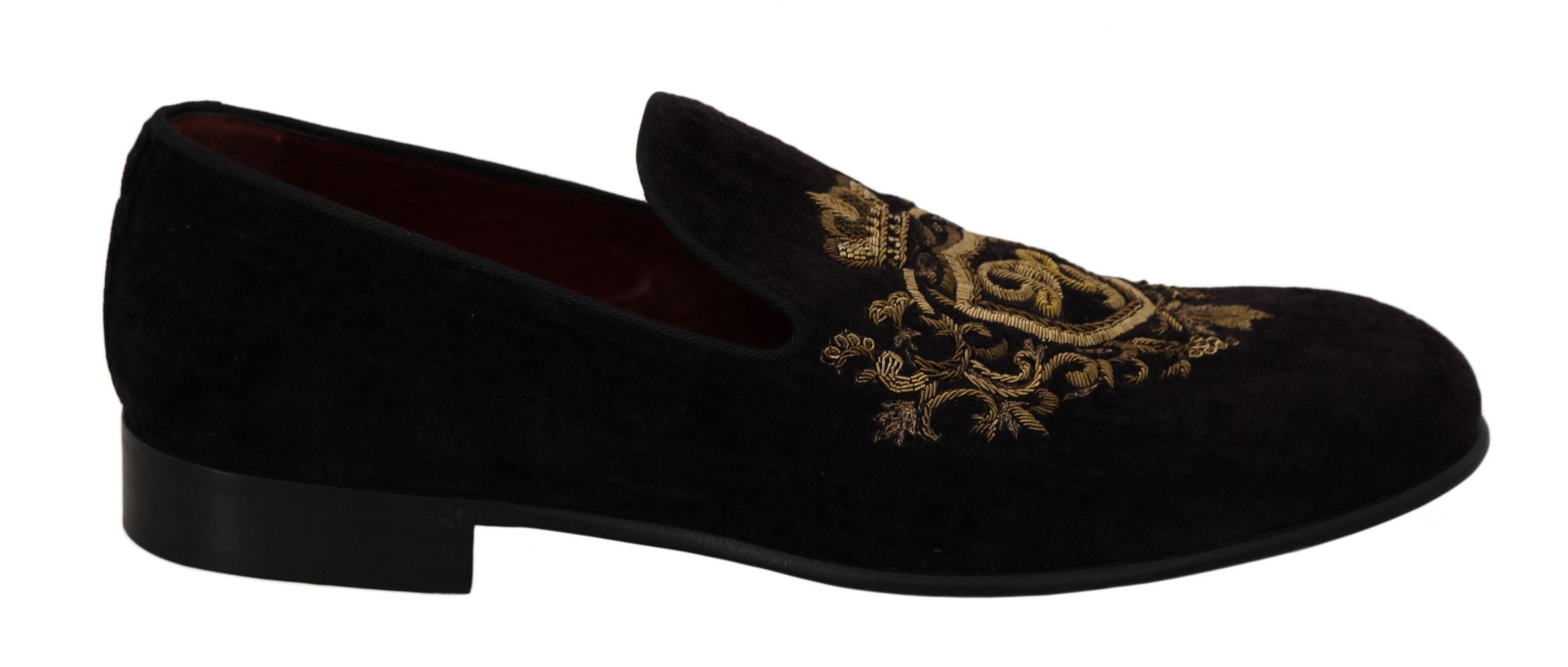 Loafers Black Velvet Gold Crown