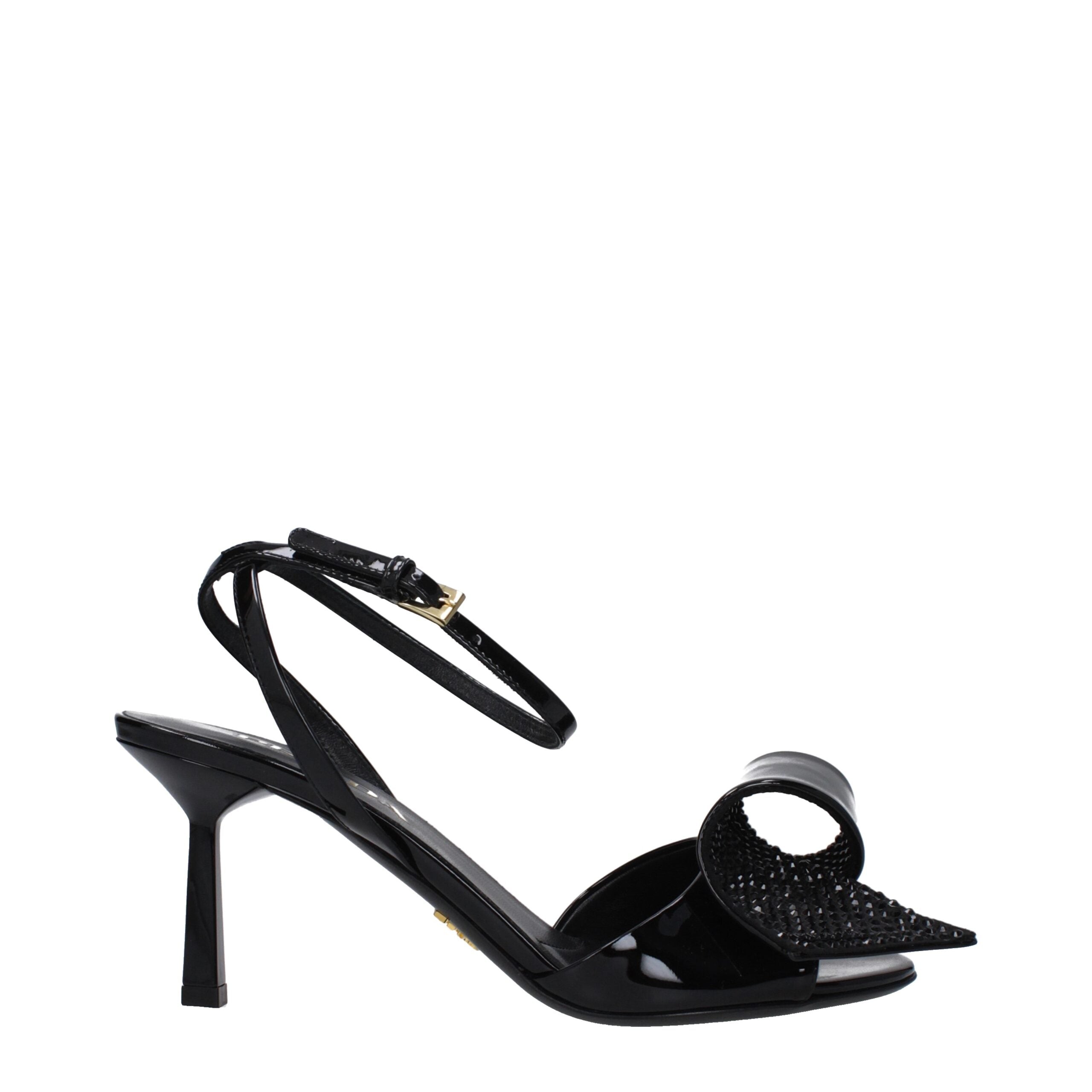 Black Leather Stiletto Heel Sandals
