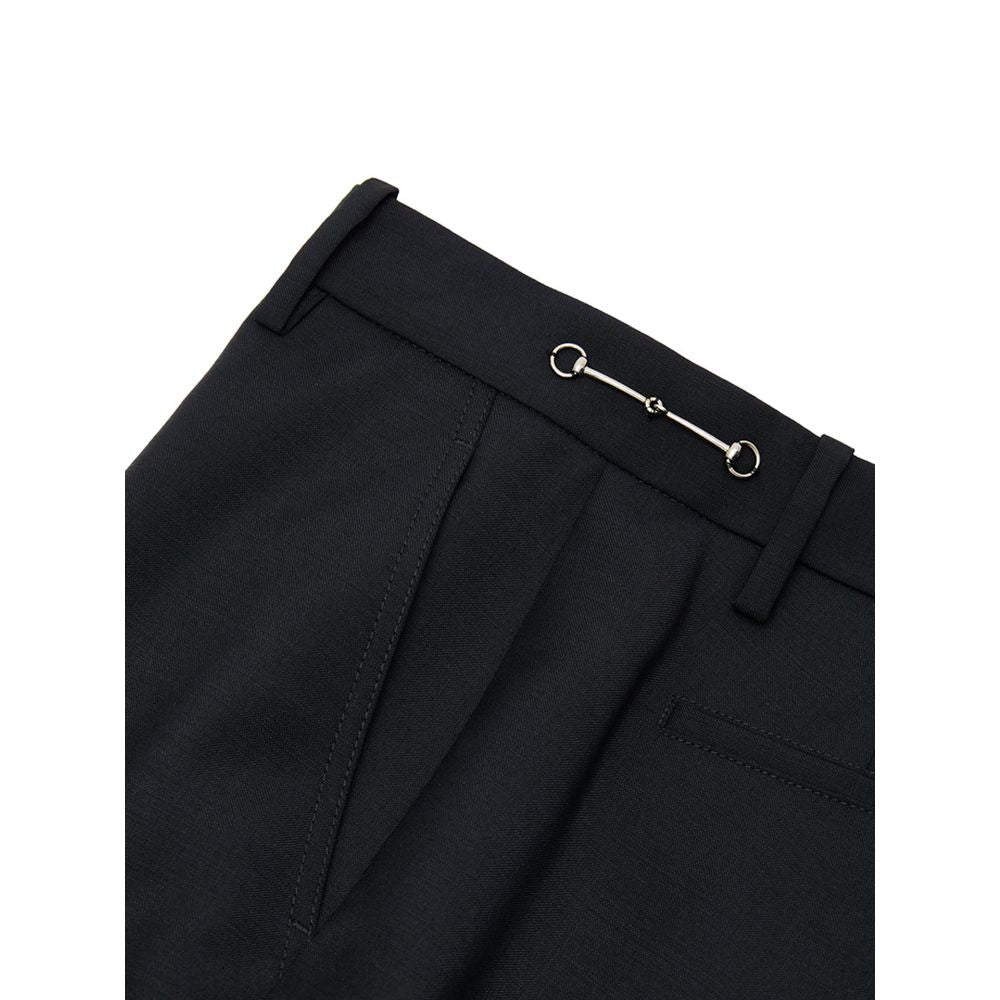 Gucci — Pantalon tailleur noir en mohair et laine avec détail métallique