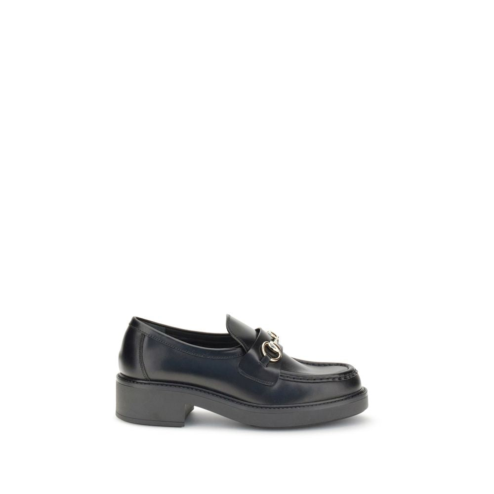Gucci — Mocassins Horsebit en cuir de veau noir à talon bloc