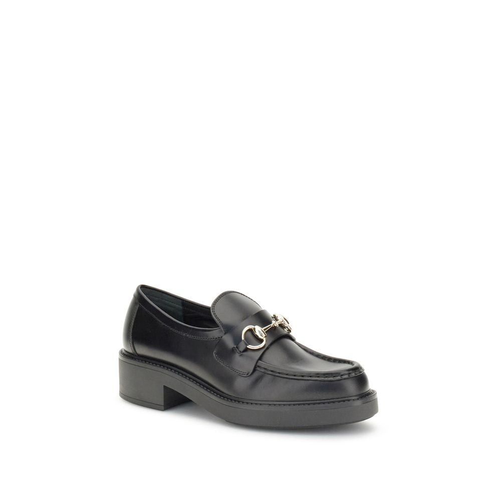 Gucci — Mocassins Horsebit en cuir de veau noir à talon bloc