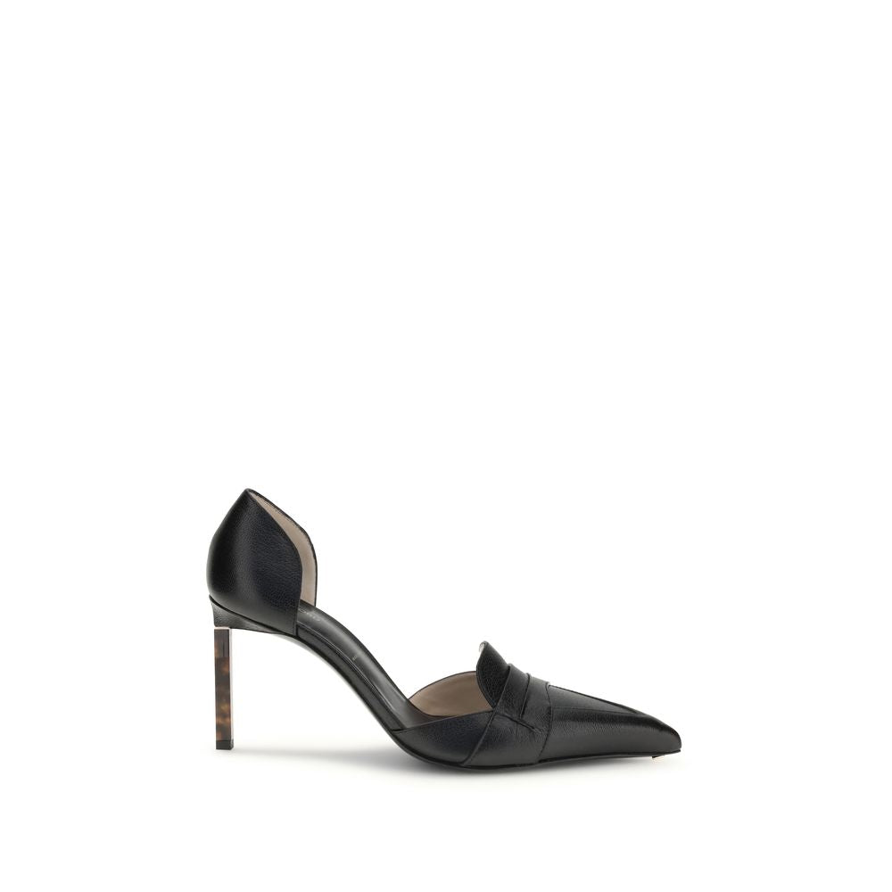 Black Leather High Heel Pumps