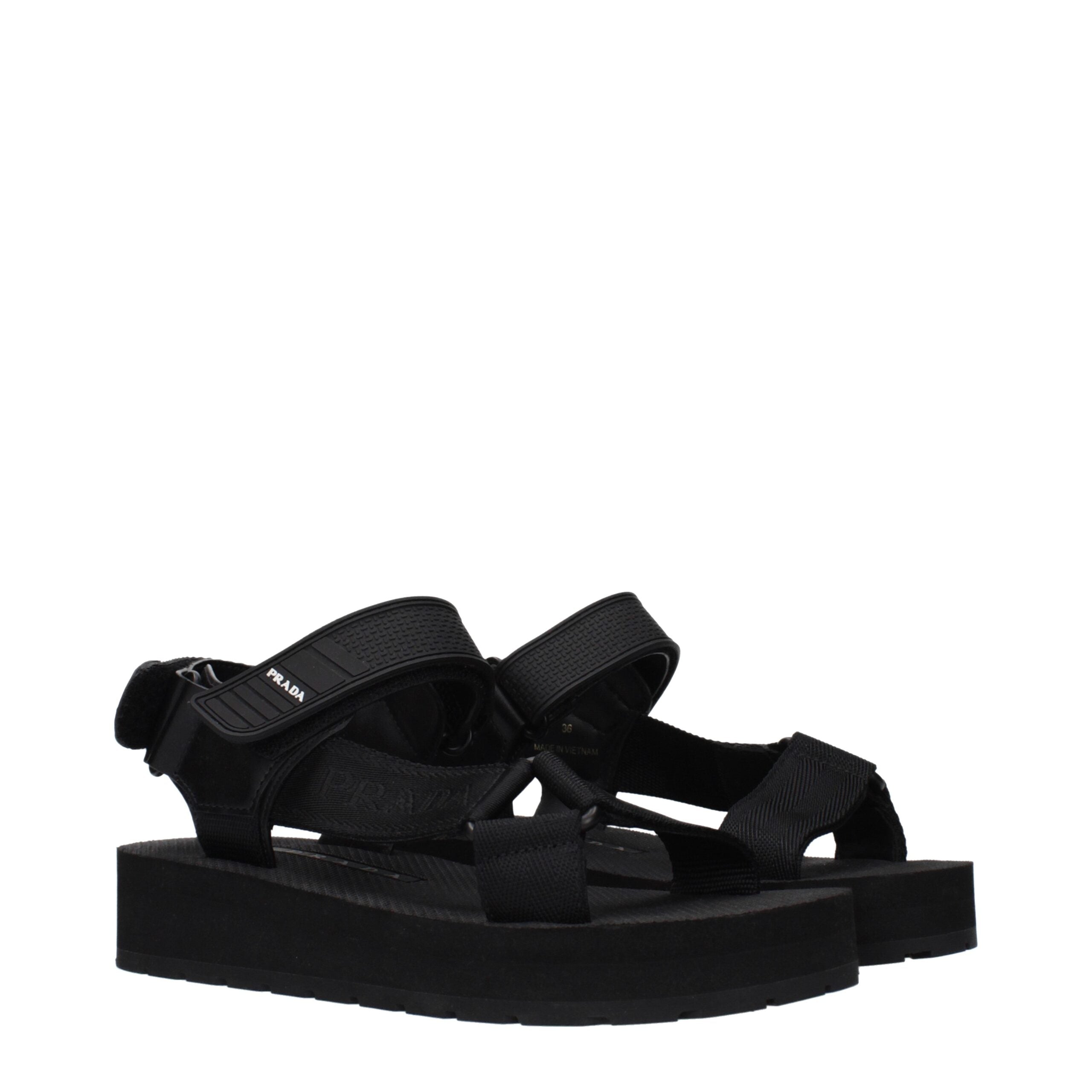 Black Fabric Flat Sandals