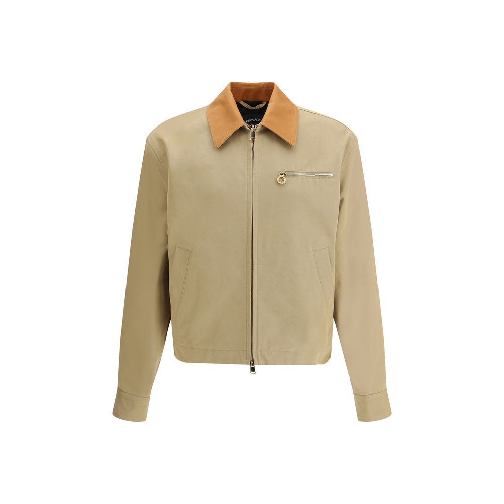 Versace – Veste en coton avec col en cuir contrastant