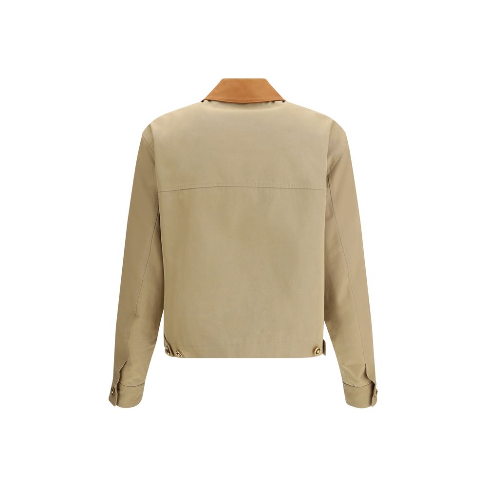 Versace – Veste en coton avec col en cuir contrastant