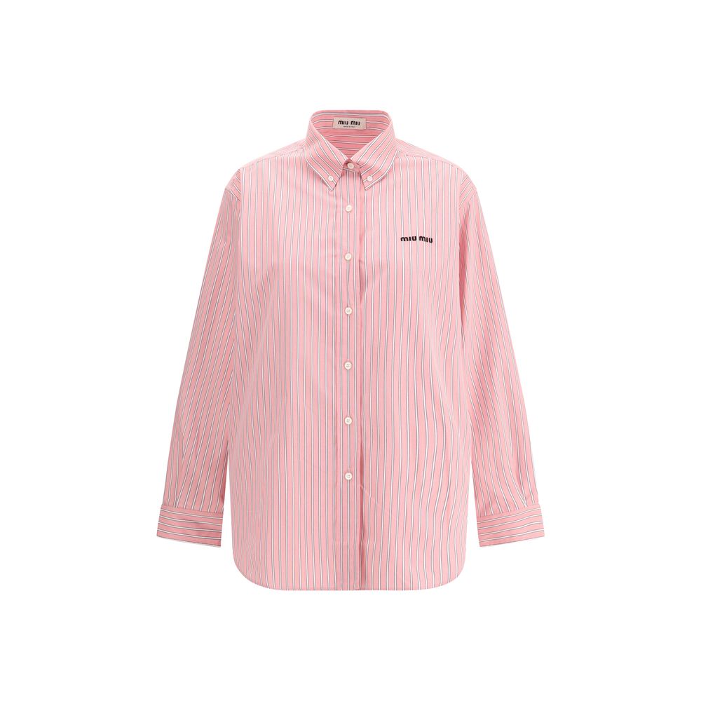 Miu Miu – Chemise en popeline rayée avec logo brodé