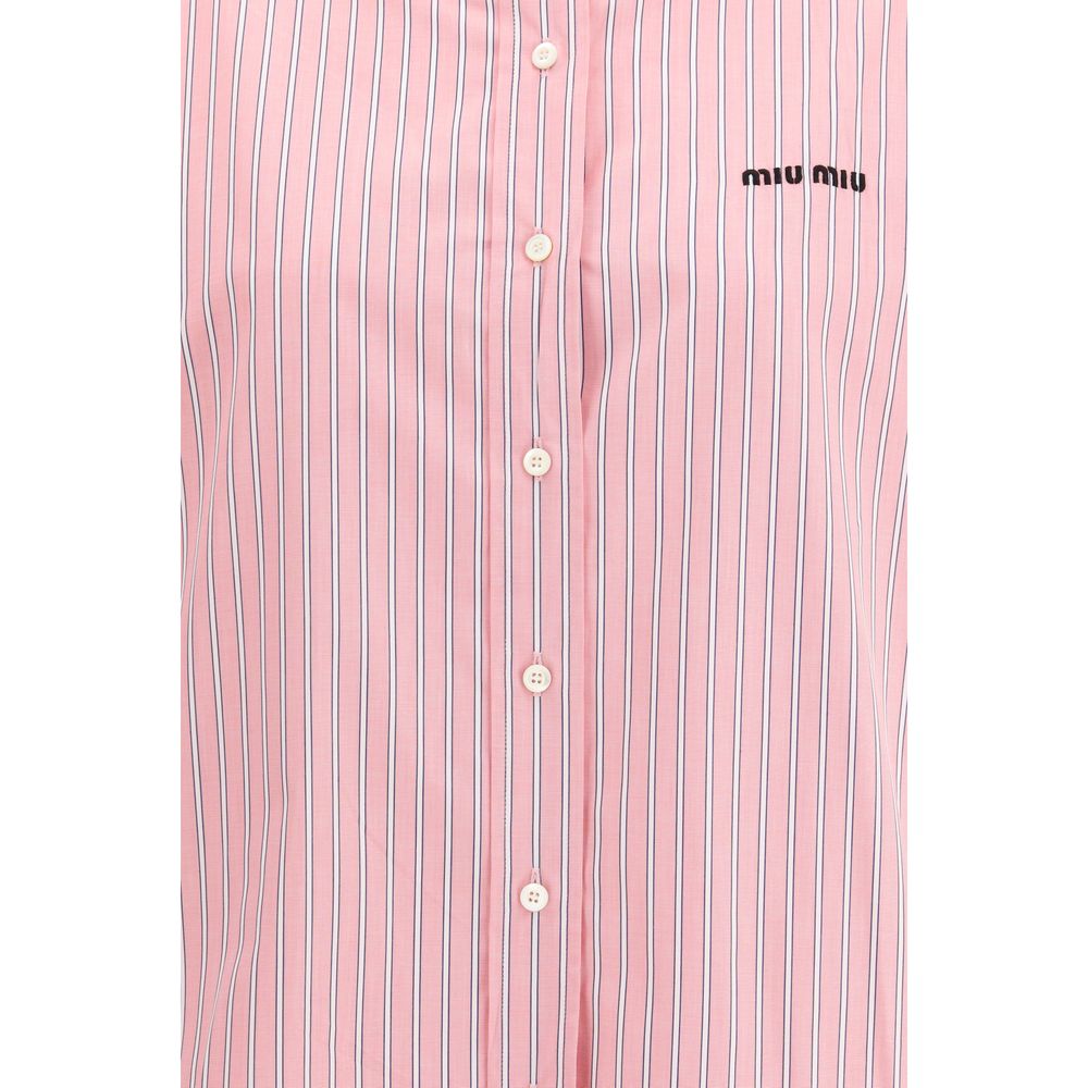 Miu Miu – Chemise en popeline rayée avec logo brodé