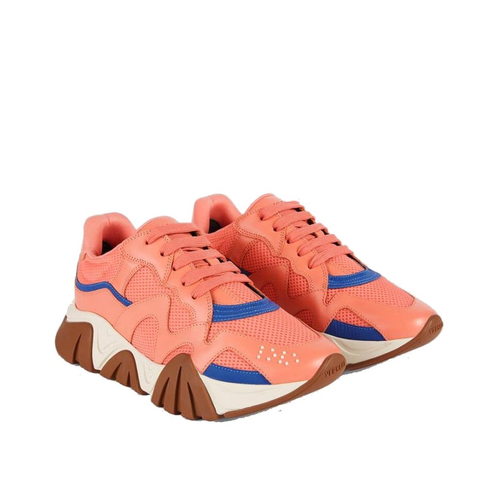 Versace — Sneakers chunky orange en cuir et mesh