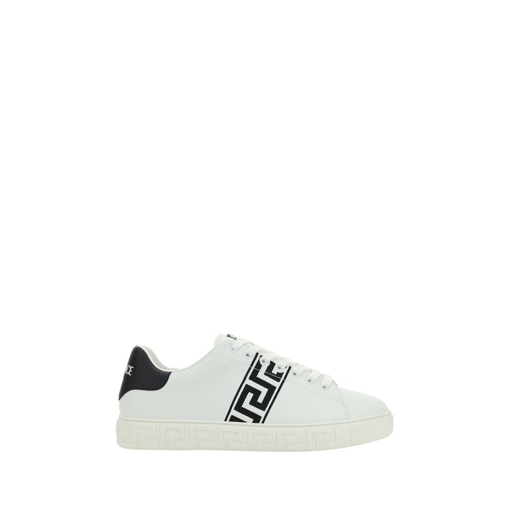 Versace — Sneakers basses blanches en cuir avec motif Greca
