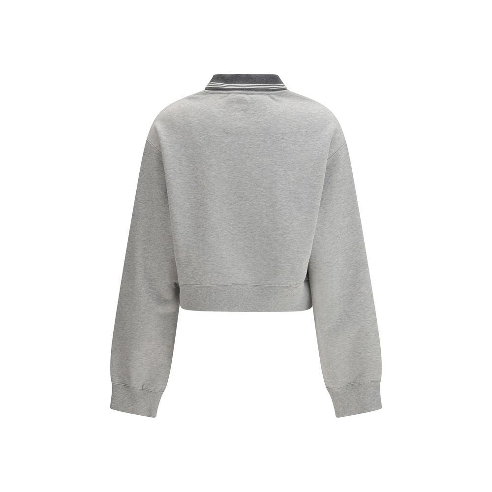 Miu Miu — Sweatshirt gris en coton avec col contrastant