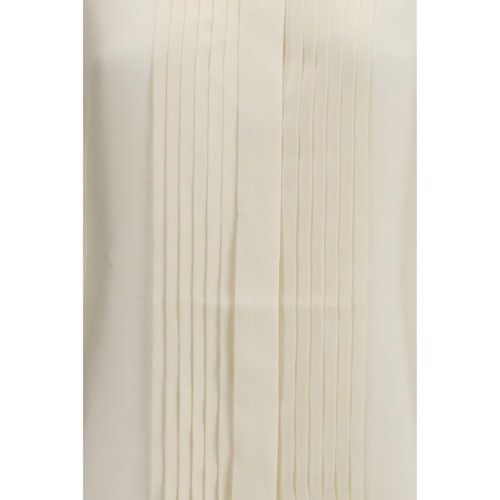 Róhe — Chemise tuxedo en soie beige à silhouette structurée