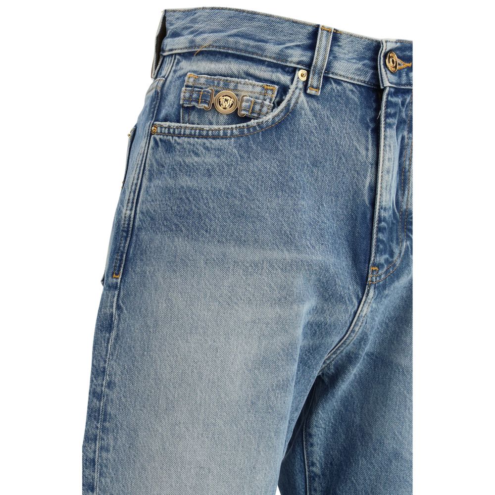 Versace – Jean distressed en denim stone-wash avec Medusa Biggie