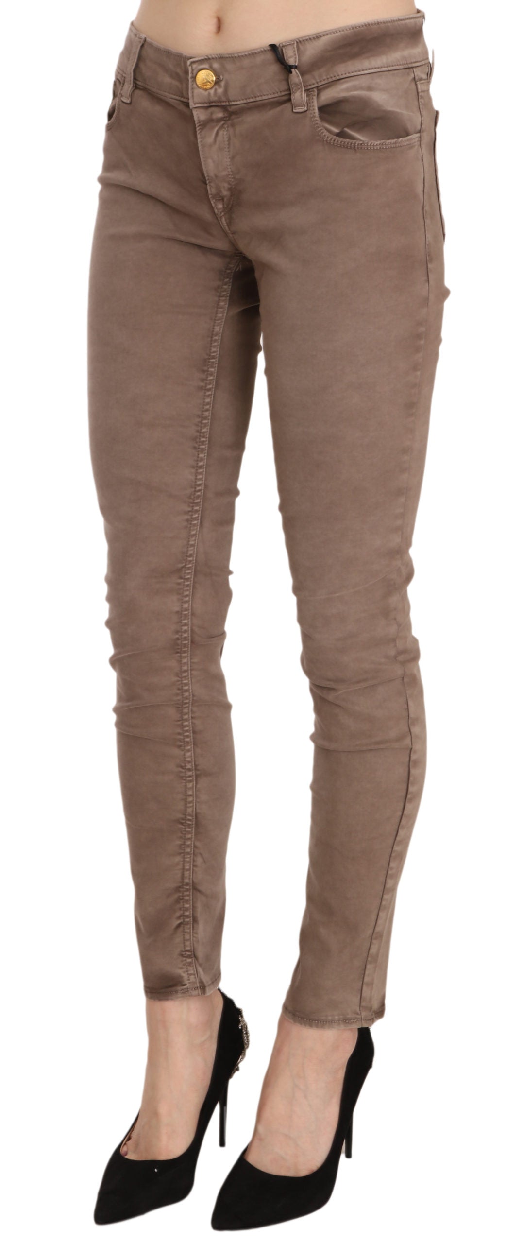 Brown Low Waist Slim Fit Skinny Pants