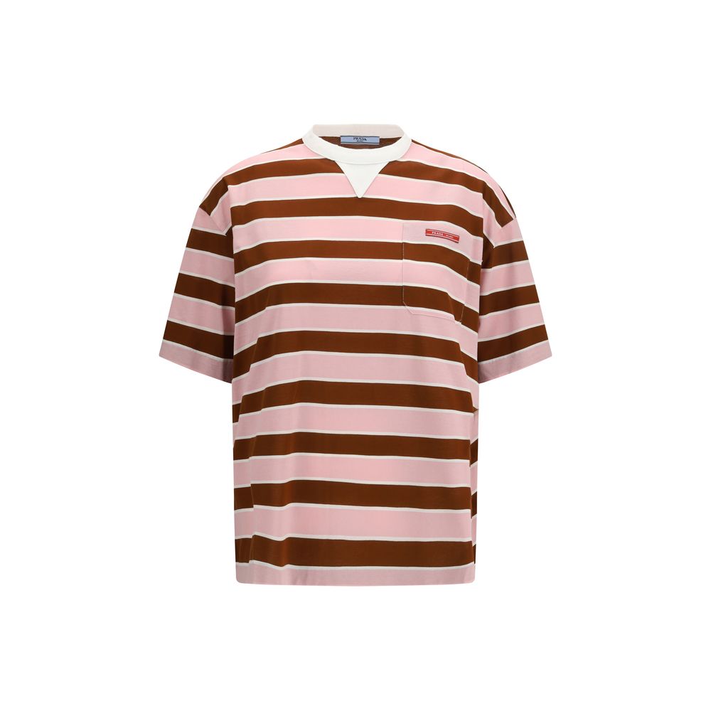 Prada – T-shirt rayé en filo di Scozia avec poche logo