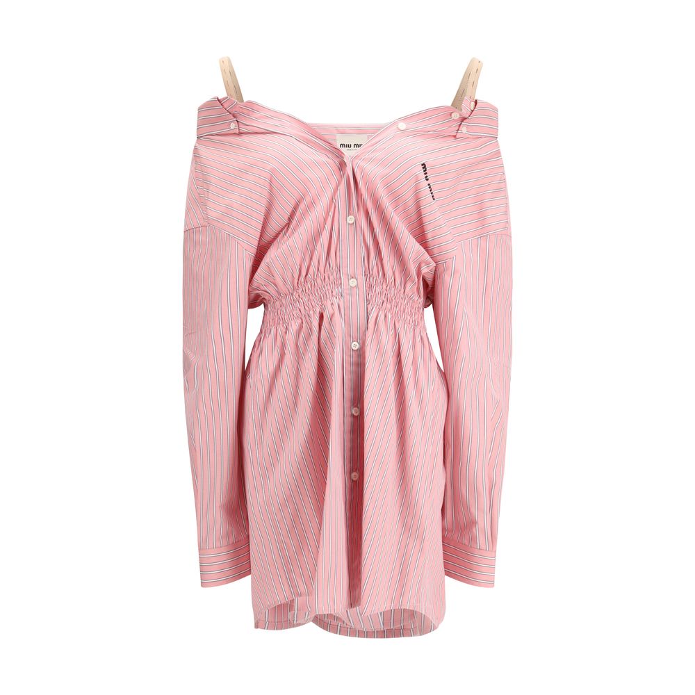 Miu Miu — Robe courte multicolore en coton à rayures