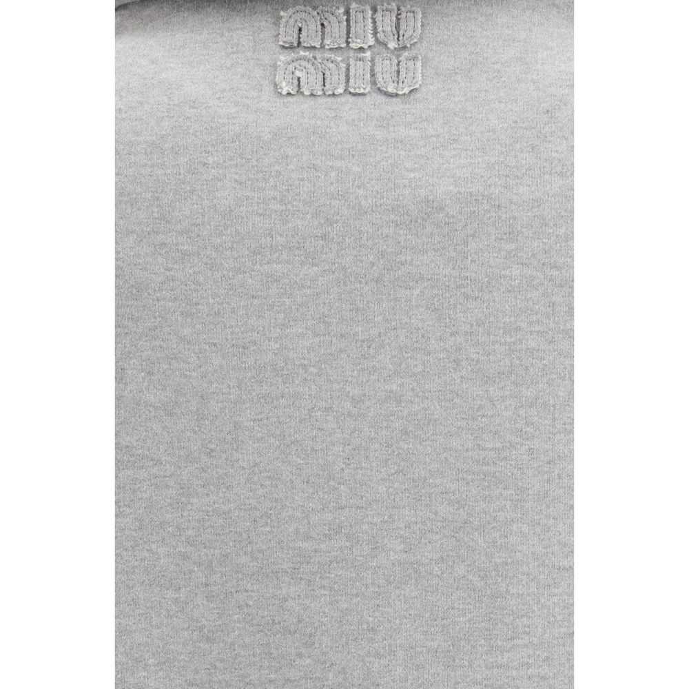 Miu Miu — Sweatshirt gris en coton oversize à zip oblique