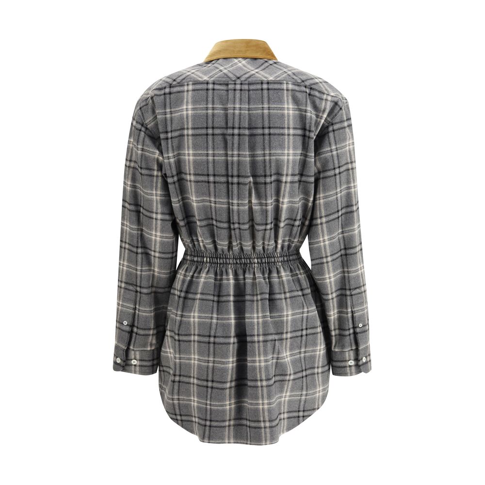 Miu Miu — Mini-robe grise en flanelle de coton esprit tailoring rétro
