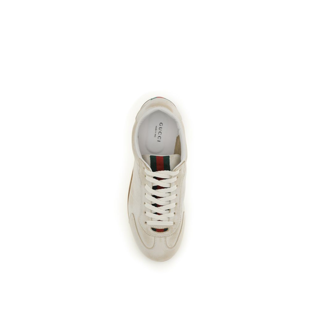 Gucci — Sneakers Shift en cuir blanc avec détail Web et semelle bicolore